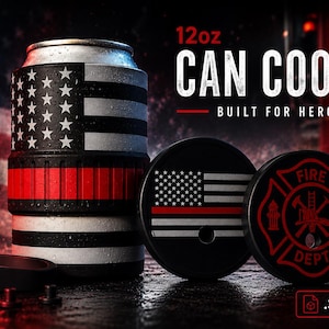 Thin Red Line Firefighter 12oz Standard Can Cooler Digital File