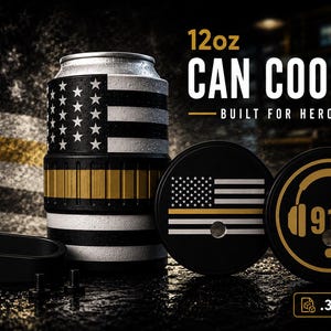 Enfriador de latas estándar Thin Gold Line 911 Dispatcher de 12 oz / Archivo digital .3MF