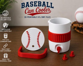 Baseball-Themed Can Cooler STL| 3D Printable Beverage Holder | Digital File