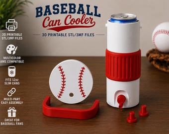12 oz skinny Baseball-Themed Can Cooler STL