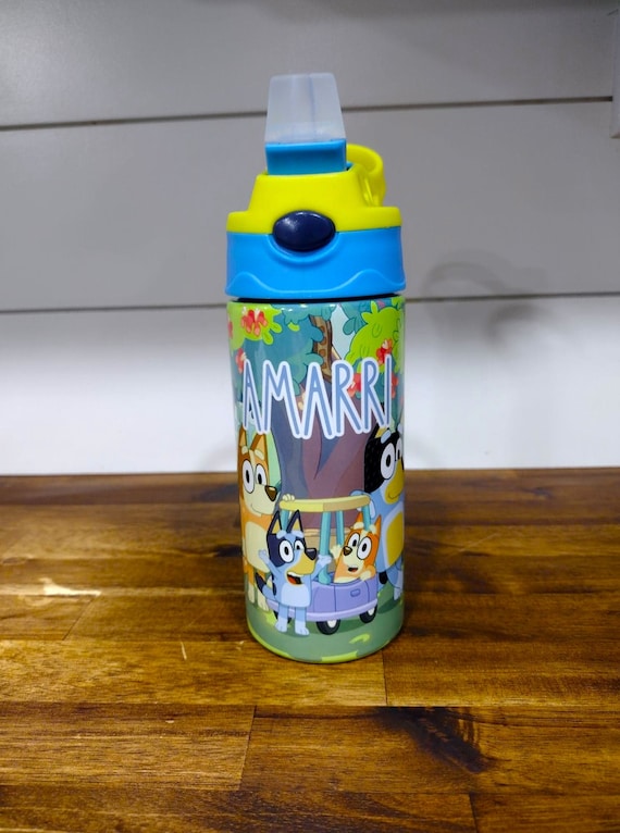 16oz Personalized Blue Dog Kids Water Bottle Tumbler 