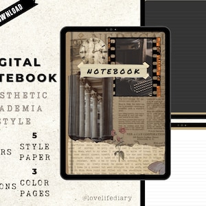 Academia DIGITAL NOTEBOOK Dark Academia Style Pages Aesthetics Academy Journal Goodnotes iPad Notemaking Blank Books version 1