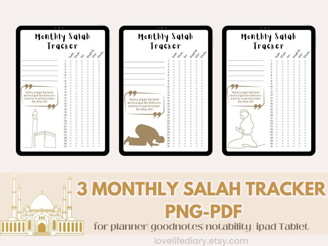 PRINTABLE DIGITAL Monthly Daily Salah Prayer Tracker Habit Minimalist ...