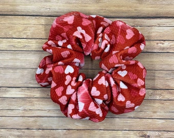 Fluffy Red Hearts Scrunchie