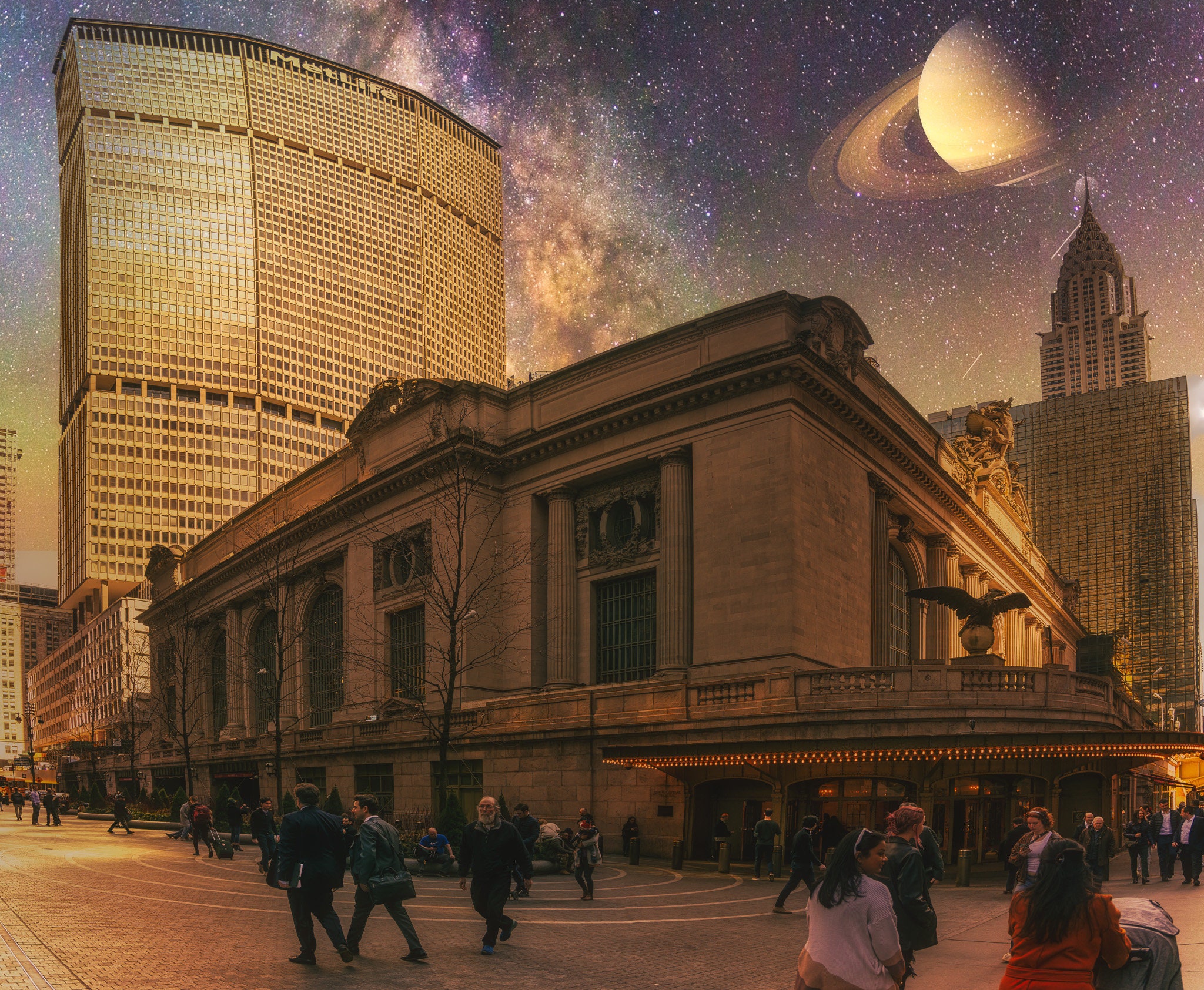 Midtown Grand Central Chrysler Building and Met Life Futuristic metal print