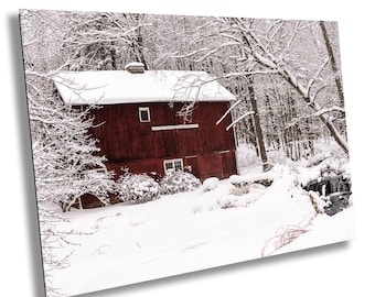 Canvas Print, Winter Red Barn Photograph, Hudson Valley Farmhouse Wall Art - Ready-To-Hang, Photography