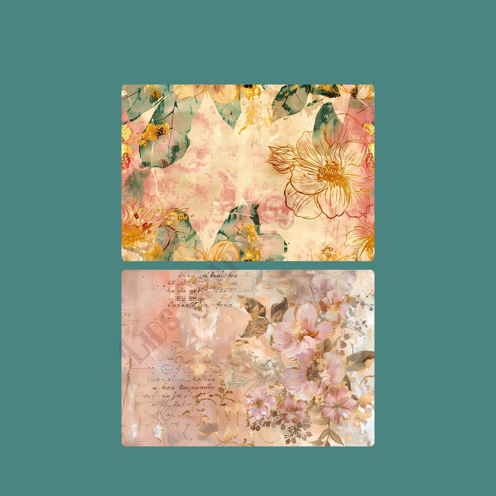 Gold Leaf Flowers Printable Pattern for Junk Journal, Ephemera Soft ...