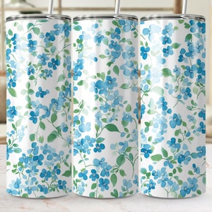 Blue Floral Skinny Tumbler Wrap - Stylish Digital Sublimation Design for 20oz Tumbler sublimation design, digital download, commercial use