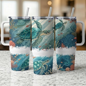 Sea Turtle Tumbler Wrap, 40oz Ocean Design, Underwater Wildlife Art, Marine Life Gift for Turtle Lovers, Ocean Themed Accessory