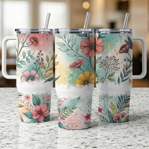 Watercolor Floral 40oz Tumbler Wrap, Flower Tumbler Design, Pastel Floral Tumbler, Tumbler for Women, Floral Gift Idea, Tumbler Accessory