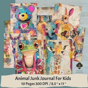 Dieren ongewenste dagboekpagina's voor kinderen | Levendige kleuren | Leuke en creatieve dagboekpapieren voor knutselactiviteiten voor kinderen | Afdrukbare items