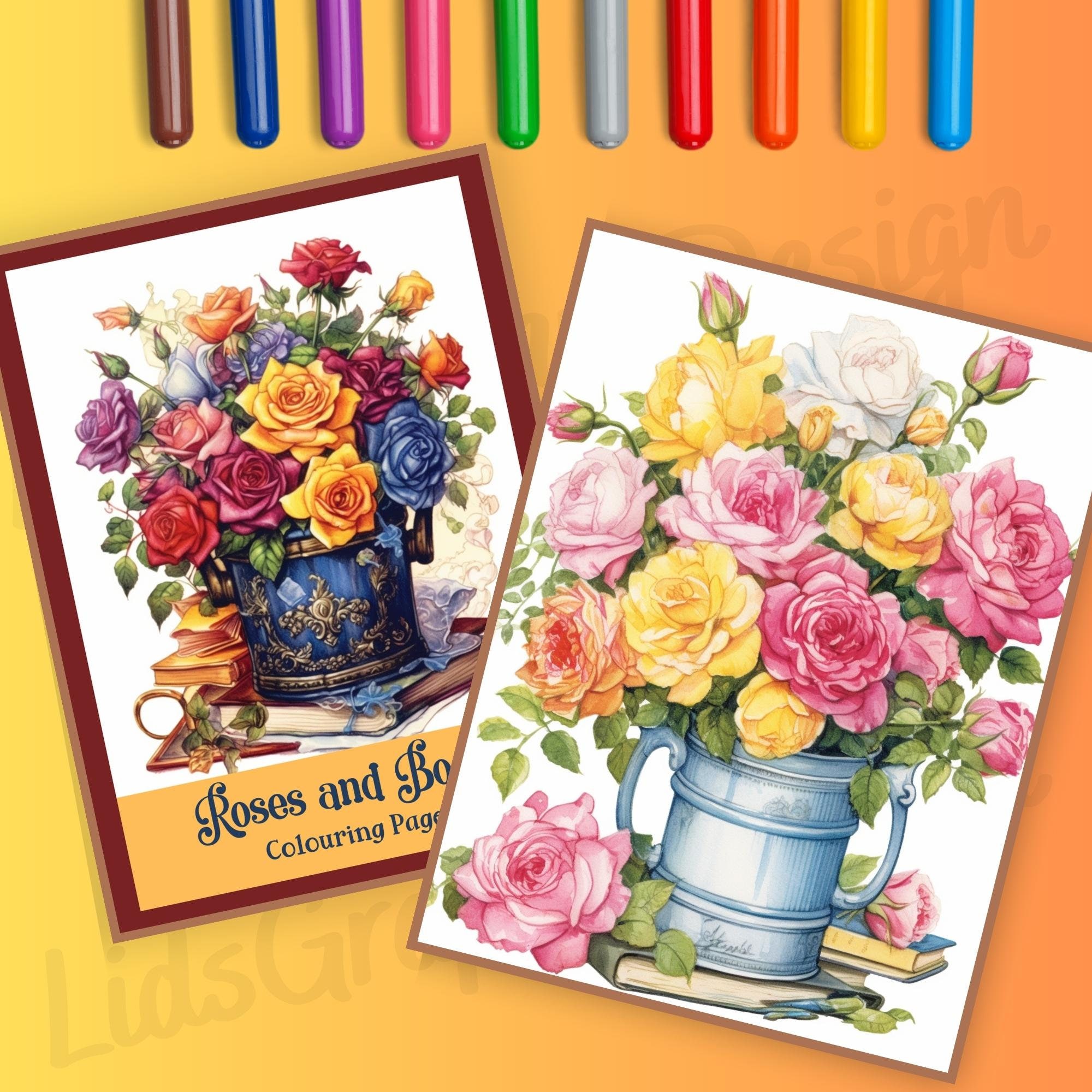 Roses and Books Colouring Pages for Adults and Teens, Printable ...