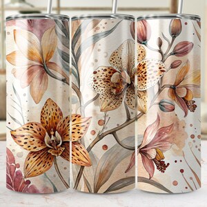 Watercolor Floral Tumbler Wraps, 20oz Skinny Tumbler Sublimation, Flower Digital Download, Commercial Use, Instant Download