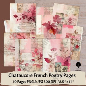 Pages éphémères vintage pour le journal de la poésie française pour le scrapbooking et l'art mixte, encarts de planification en téléchargement numérique