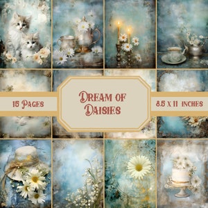 Dream of Daisies Vintage Junk Journal Kit Printable JPG - Single Daisy Background Pages for Creative Journaling & Scrapbooking