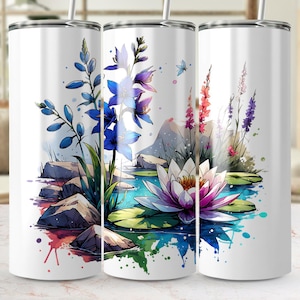 July Birth Month Watercolor Flowers 20oz Tumbler Wrap, Floral Tumbler Design, Lotus Tumbler, Watercolor Tumbler, Gift for Her Flower Tumbler