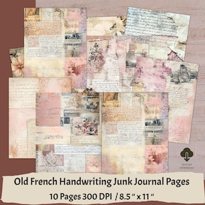 Alte Französische Antike Handgeschriebene Schrift und Französische Werbung | Digital Junk Journal Seiten für Vintage Ästhetik