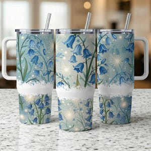 Bluebell Flowers Tumbler Wrap, Floral 40oz Drinkware Cover, Blue Flower Design & Nature Inspired Gift for Flower Lovers