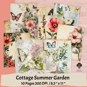 Cottage Summer Garden Junk Journal Pages | Vintage Floral Printable Scrapbook and Ephemera | Instant Download Printables
