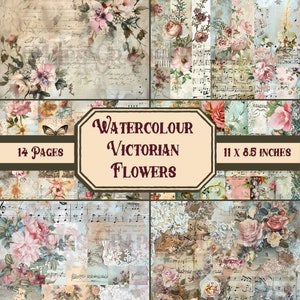 Roses Junk Journal Pages Botanical Junk Journal Printable Vintage Paper for Scrapbooking Watercolour Pages Flowers Collage Printable Sheets