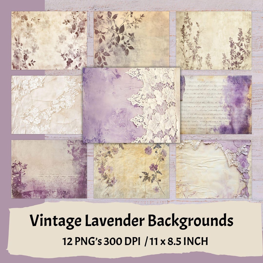 Vintage Lavender Junk Journal Papers, Shabby, Aged Background Pages ...
