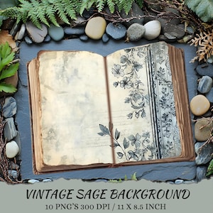 Vintage Sage Junk Journal Background Pages, Shabby Chic Papers, Junk Journal Ephemera Kit, Green Digital Scrapbook Printables