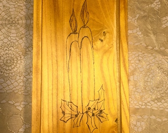 Rustic Wood Candle Box with Sliding Lid, Wood Burned Design