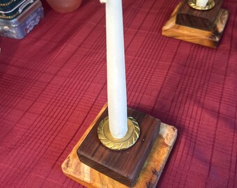 Set of two Walnut and Mulberry candlestick holders