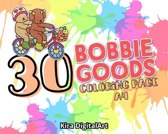 30 full Teddy Cute Kawaii bobbie goods A4 coloring pages, for children and adults. High quality printable. Background with a complete design