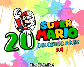20 full Mario, Luigi, Peach, and bowser A4 coloring pages, for children and adults. High quality printable coloring pages.
