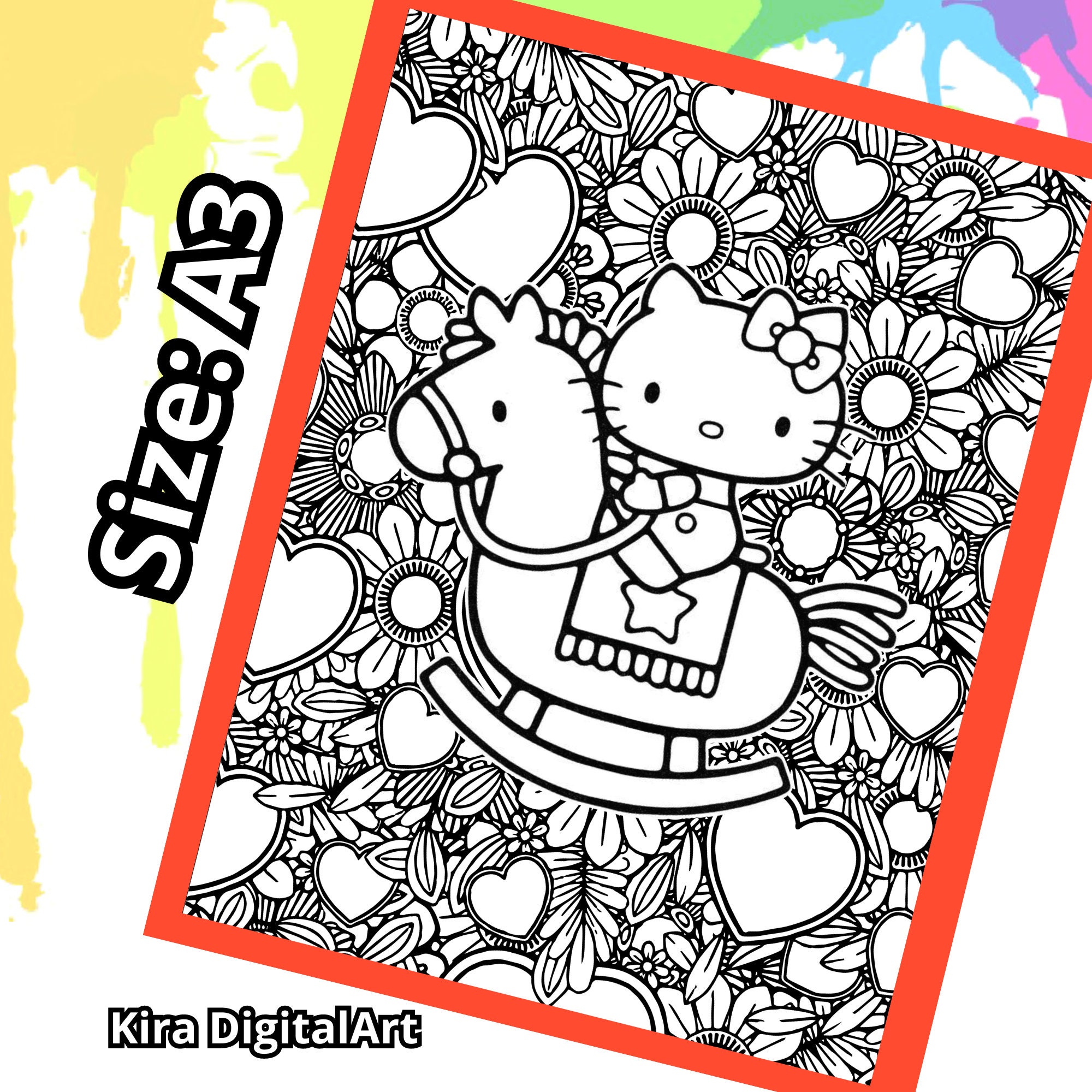25 Full Kitty A3 Big XL Coloring Pages, for Children and Adults. High ...