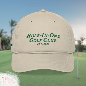 Personalized Organic Golf Hat with Embroidered Hole-In-One Golf Club, Adjustable Baseball Hat for Golf Lovers, Golf Club Hat