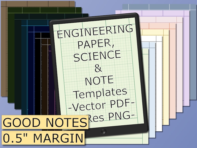 192 Engineering Paper, Notes, & Science Templates goodnotes Standard.5in Margin Grid, Dot, Polar
