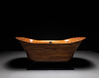 Wooden handmade bathtub, reclaimed oak+resin+steel, bath tub hand made