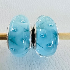 2 Murano light blue triangle European core glass beads fitz pandora bracelets