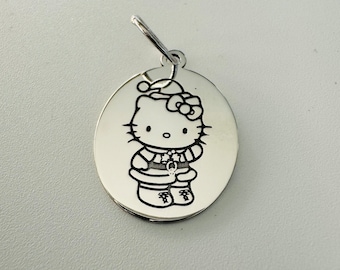 925 sterling silver kitty pendent, gifts for her cure kitty , laser engraved, must haves, gifts ideas