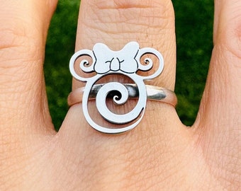 925 sterling silver Minnie Mouse swirl bow ears ring size 7.5
