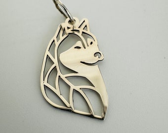 925 sterling silver laser engraved cutting Husky pendant