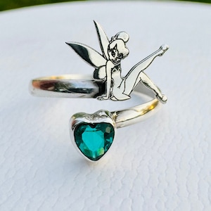 925 sterling silver tinker bell ring with turquoise cubic zirconia size is adjustable at you finger