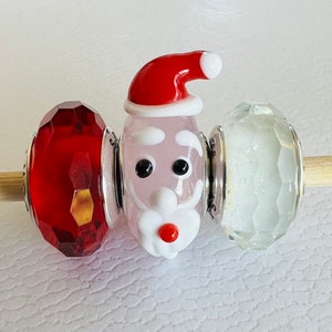 3 Christmas Santa Claus Murano glass charms 925 sterling silver core fits all Pandora bracelets , Christmas charms, Christmas gifts.