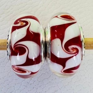 925 sterling silver Christmas swirls Murano glass beads European core