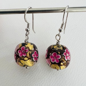 925 sterling silver Murano glass Lampwork handmade summerheatflower drop earrings