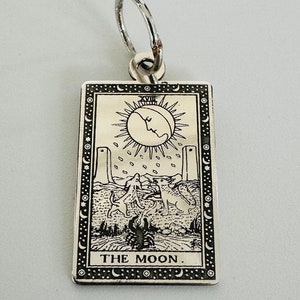 925 Sterling Silber Laser gravierte Tarotkarte Mond Tarot Karten, Esoterik Schmuck, Mond Tarot Karten