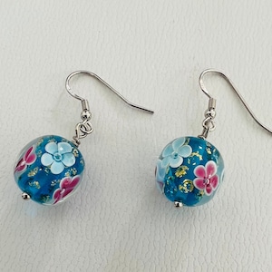 925 sterling silver Murano glass drop earrings Murano bead earrings