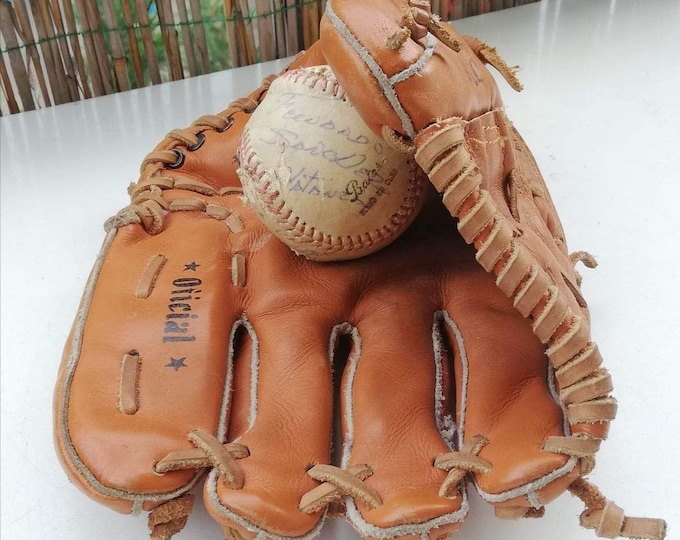 balle et gant de baseball vintage signés