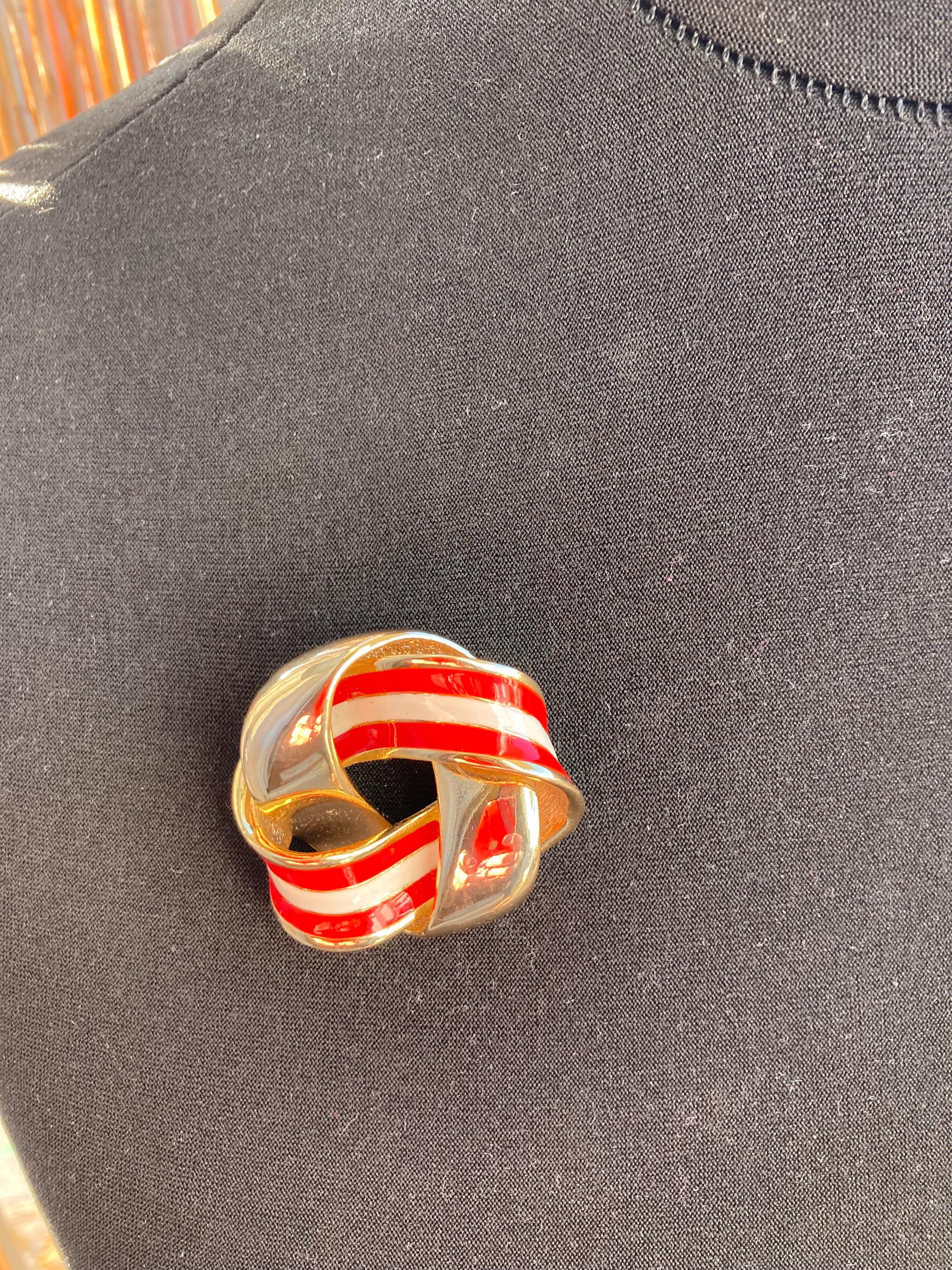 Grosse Broche Vintage Orena Paris Dorée Aux émaux Rouge – Thème Oiseau, TBE