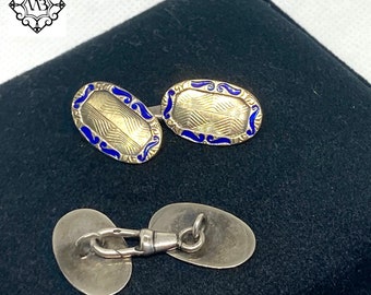 Vintage 800 silver engraved Art Deco cufflinks