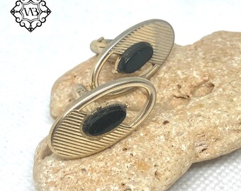 Boutons de manchette Swank vintage avec pierres précieuses d'onyx