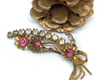 Broche floral checo vintage con diamantes de imitación