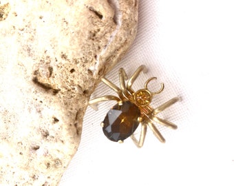 Vintage Czech brass spider brooch